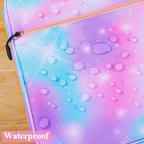 FIODAY Zipper Binder with Handle and Shoulder Strap - Multiple Pocket 500 Sheet Capacity Binder Organizer for School, Blue Purple