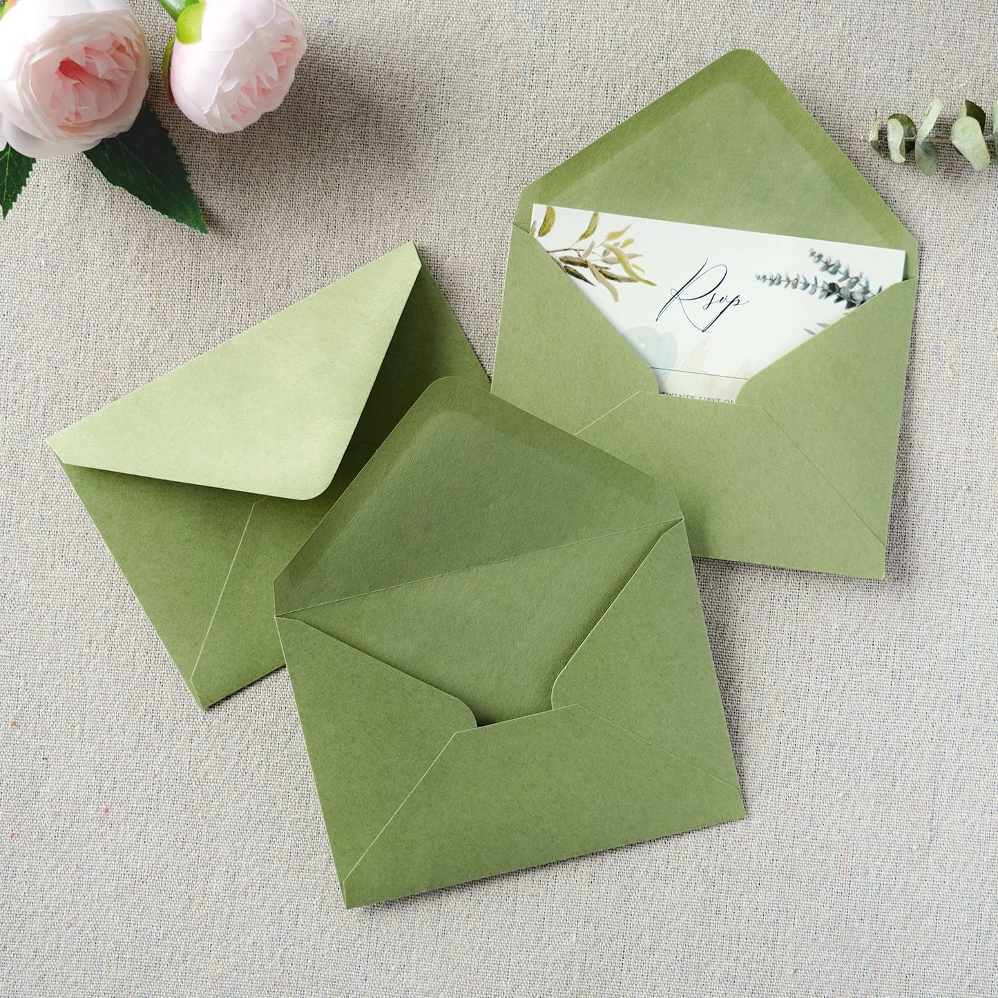 PONATIA 50 Pack A1 Envelopes, 3.62 x 5.2'' Sage Green Envelopes Perfect for RSVP Cards, Christmas Gift Cards Envelope, Baby Showers, Thank You Notes and any 3.5x5" inserts