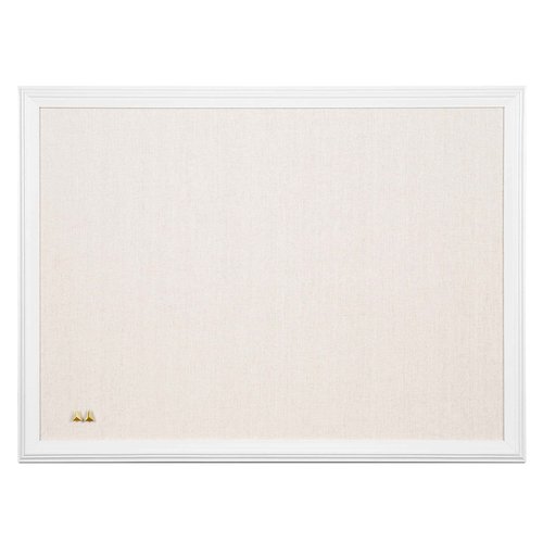 U Brands Farmhouse Linen Bulletin Boards, 30"x20" & 23"x17" White Wood Style Frames, Includes Push Pins
