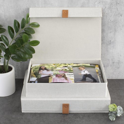 ZICOTO Decorative File Organizer Box Set of 2 and Photo Storage Boxes with Lids Bundle - Perfect to Safely Store Your Pictures, Documents, Scrapbooking Supplies, Keepsakes and Other Memories in Style