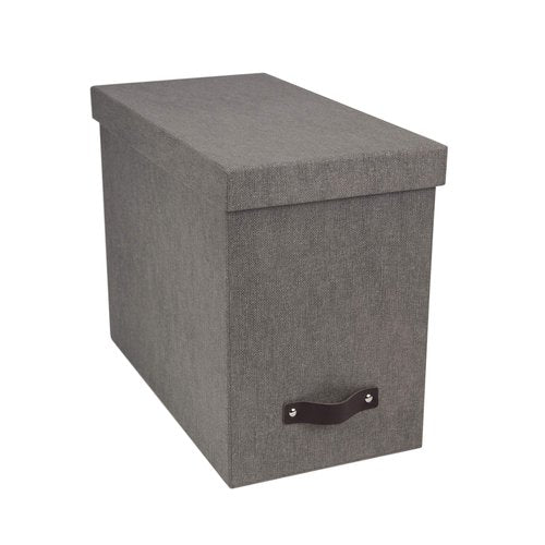 Bigso John Desktop File Box - Storage Solution and Document Organizer for Important Paperwork - Durable Hanging File Box with a Lid and Leather Handle - 7.4 in x 13 in x 10.4 in - Grey
