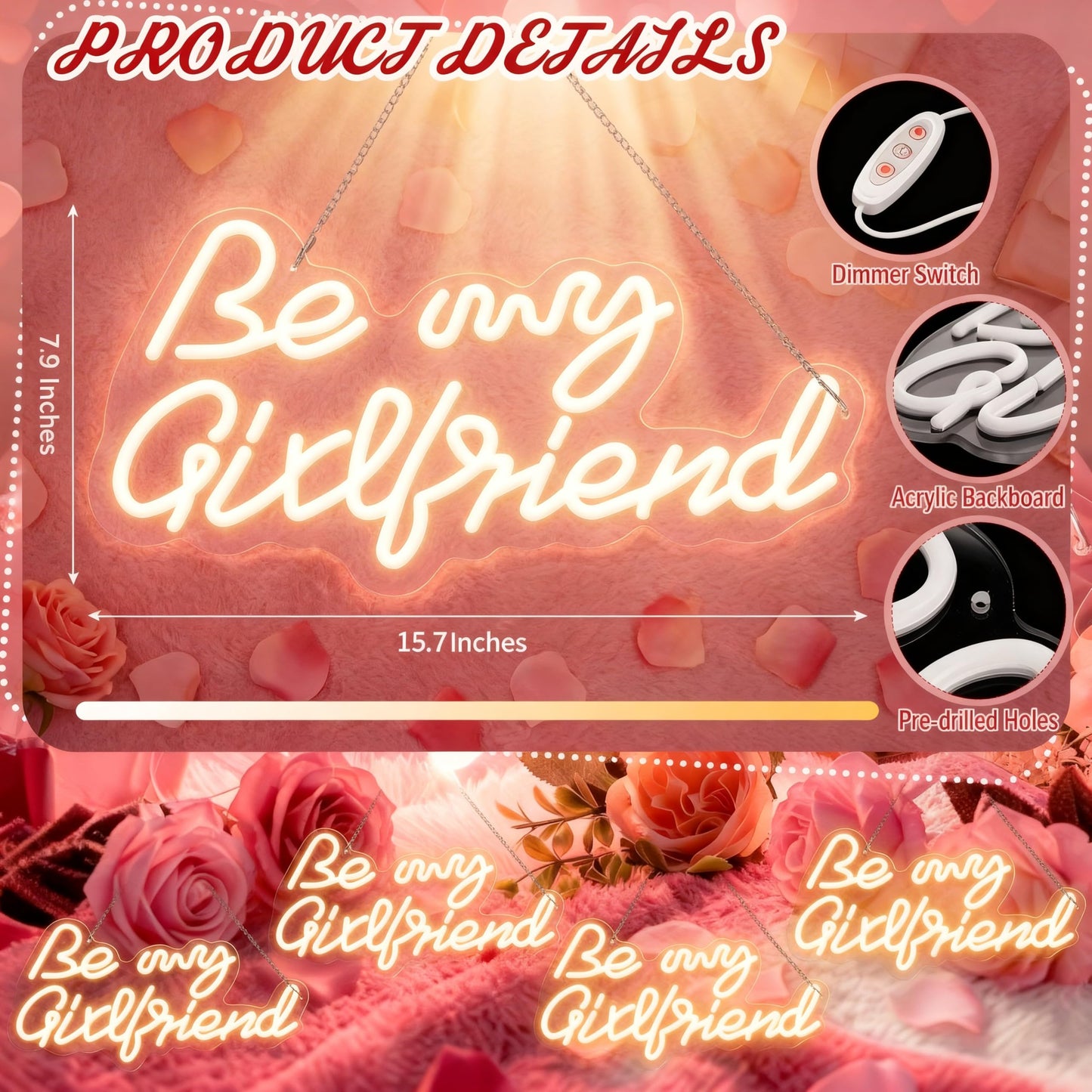 Tujoe Be My Girlfriend Decorations Girlfriend Proposal Neon Sign LED Light Acrylic Letters Surprise Gifts for Proposing Party Romantic Special Night Decor Promposal Dating Ornament