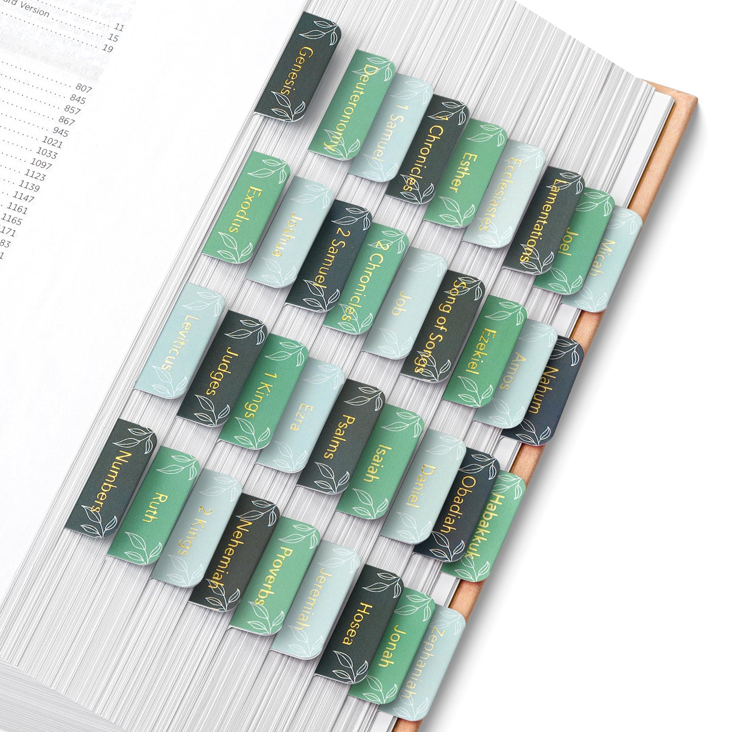 Mr. Pen- Bible Tabs, 75 Tabs, Forest Mist, Gold Foil Embossed Lettering
