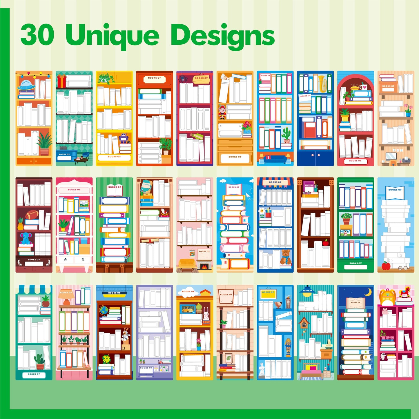 120 PCS Book Tracker Bookmarks, 30 Bookshelf Designs Double Sided Reading Page Markers Reading List Bookmarks for Kids, Adults, Students, Book Lovers All Ages (2.4” x 6.1”)