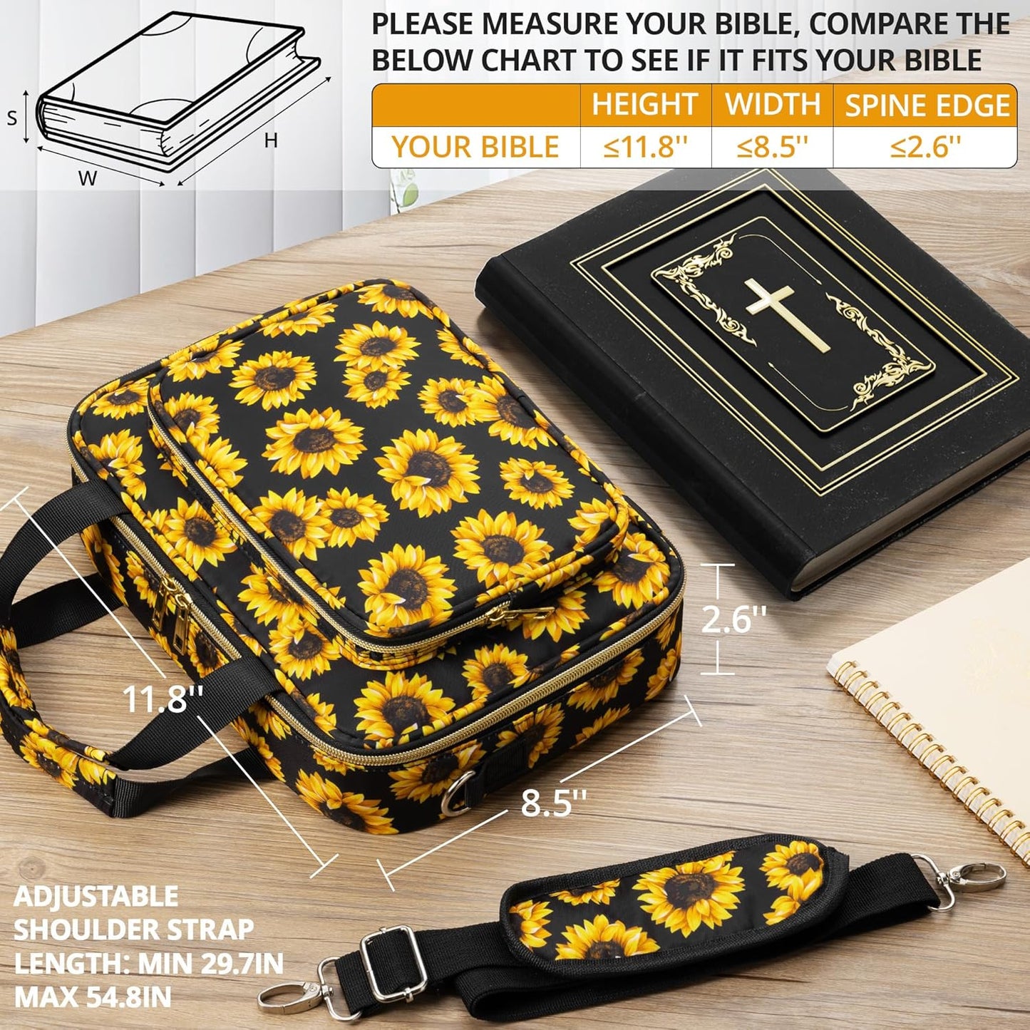 Skiennix Bible Cover Case for Women - Large Bible Bag with Shoulder Strap & Journaling Kit | Pastel Highlighters & 75 Tabs