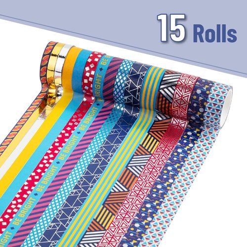 Mr. Pen Washi Tape Set - 15 Rolls of Metallic Foil in Assorted Sizes for Scrapbooking & Crafts