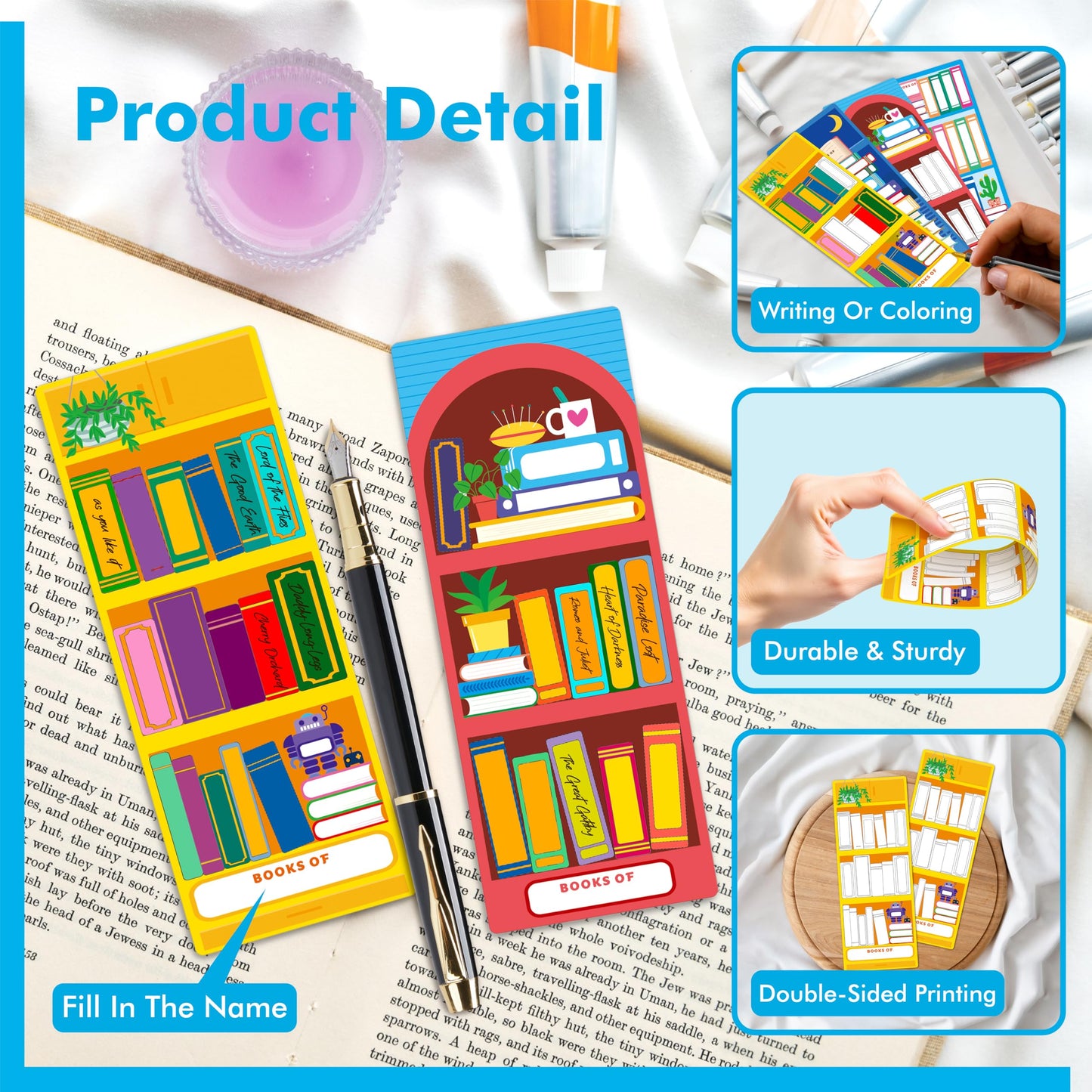 120 PCS Book Tracker Bookmarks, 30 Bookshelf Designs Double Sided Reading Page Markers Reading List Bookmarks for Kids, Adults, Students, Book Lovers All Ages (2.4” x 6.1”)