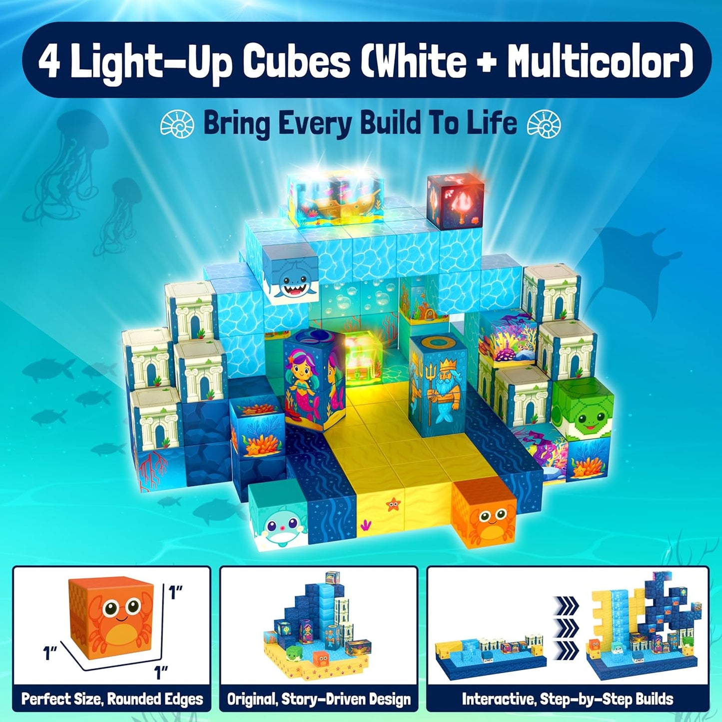 Skiennix Light Up Magnetic Building Blocks - 120 PCS STEM Educational Toy for Kids 3+ | 1 Inch Magnet Cubes