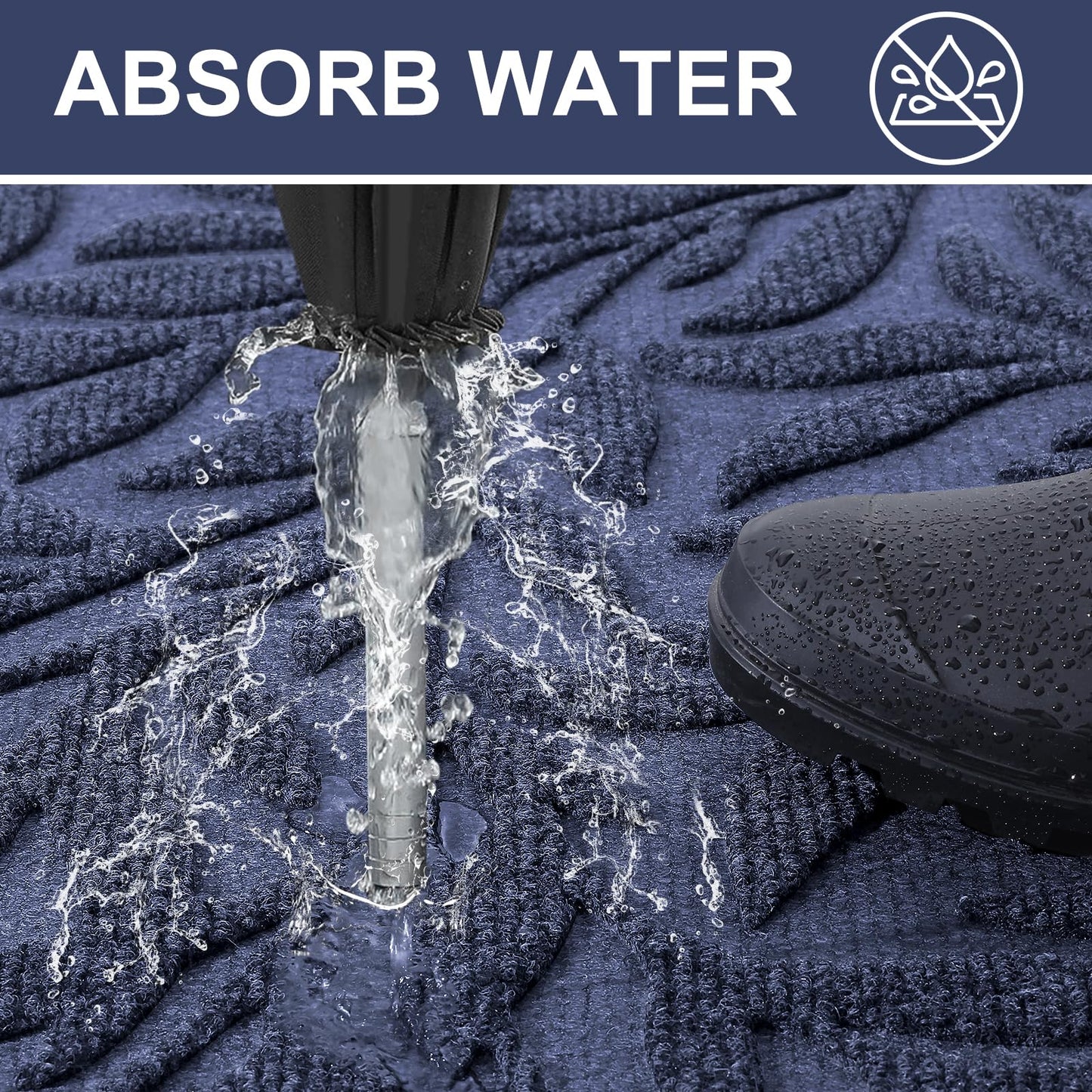 Smiry Front Door Mat Indoor Outdoor Entrance, Heavy Duty Natural Rubber, Trap Dirt and Moisture, Non-Slip Doormats, Low Profile, Easy Clean Patio Porch Entryway Mat, 35x23, Navy