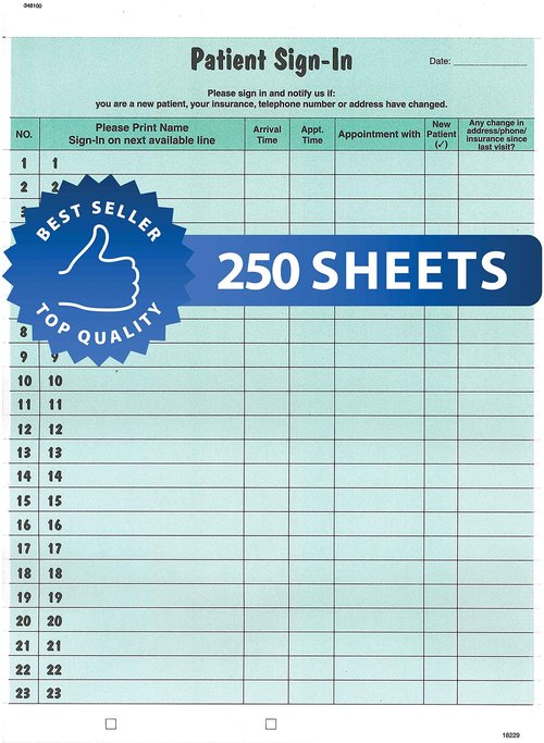 Tabbies Patient Sign-in Peel Off Label Forms, 250 Sheets/Pack, Green, 8-1/2" x 11", HIPAA Compliant, Confidential Patients Sign in Sheet, Provide Daily Patient Logs