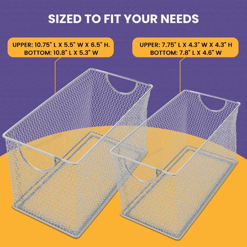 YBM HOME Mesh Storage Box, Silver Mesh Great for School Home or Office Supplies, Books, Computer Discs and More (6, 10.75 x 5.5 x 6.5)