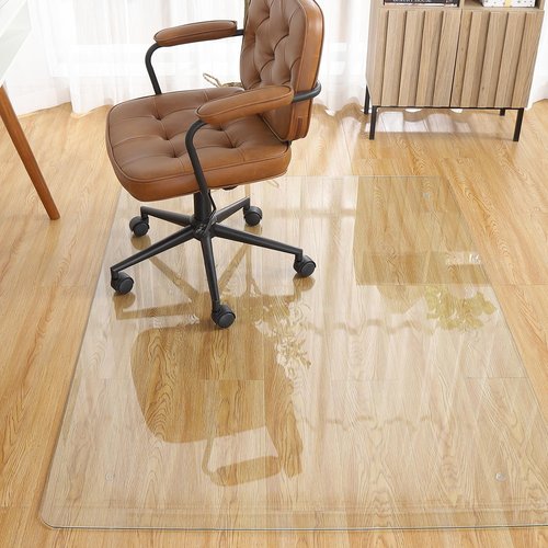Tempered Glass Office Chair Mat, 0.2 Inch Thick Clear Glass Floor Carpet with Round Corner and Polished Edges, 1000 Lbs Capacity, Scratch-Resistant, Desk Mat for Office(55" x 46")