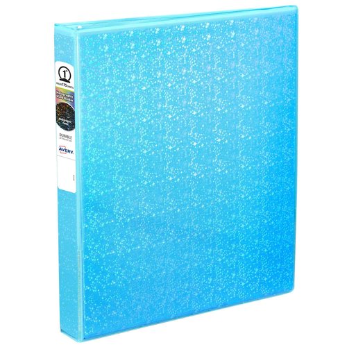 Avery Luxe Collection Durable Holographic 3 Ring Binder, Customizable View Cover, 1 Inch Round Rings, 1 Holographic Aqua Binder (03224) (Pack of 6)