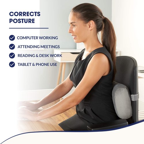Relax Support RS11-X Lumbar Support Pillow - Medium Firm Memory Foam Office Chair Back Support - Promotes Spinal Alignment & Better Posture - Non-Slip Strap, Washable Cover - Fits Wheelchair, Recliner