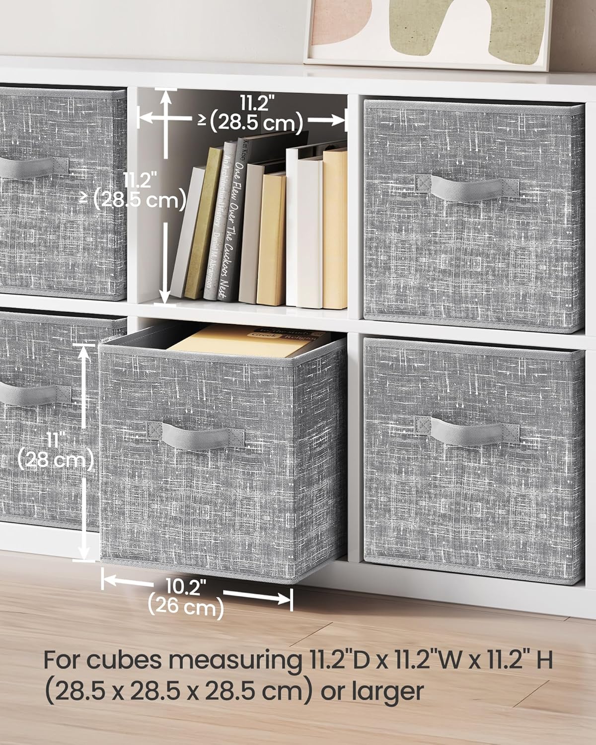 SONGMICS Storage Cubes - 11-Inch Non-Woven Fabric Bins with Double Handles - Set of 6 in Cattail Gray for Closet Organization