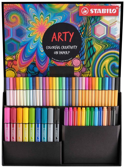 STABILO Creative Set - Pen 68 Max, Pen 68, Pen 68 brush, point 88, pointMax, ARTY, 55-Pieces - drawing, illustration, writing
