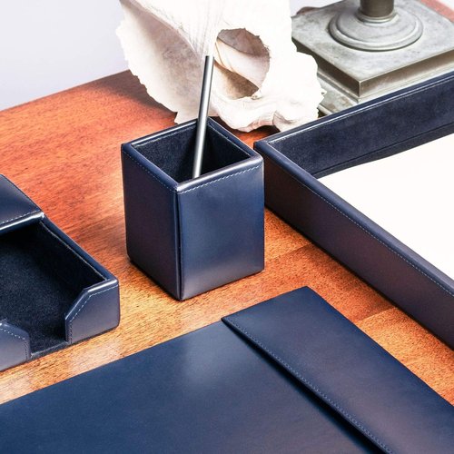 Dacasso Navy Blue Bonded Leather Pencil Cup