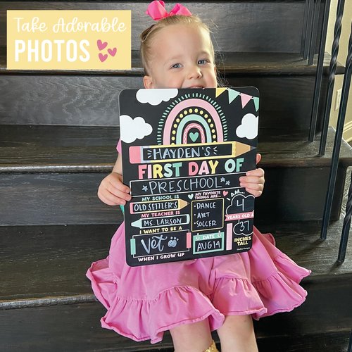 My First Day of School Sign with Markers -11x14 Back to School Signs First and Last Day, Kindergarten Chalkboard Signs, Pre K Sign Board, Preschool Board, Reusable Photo Prop for Kids