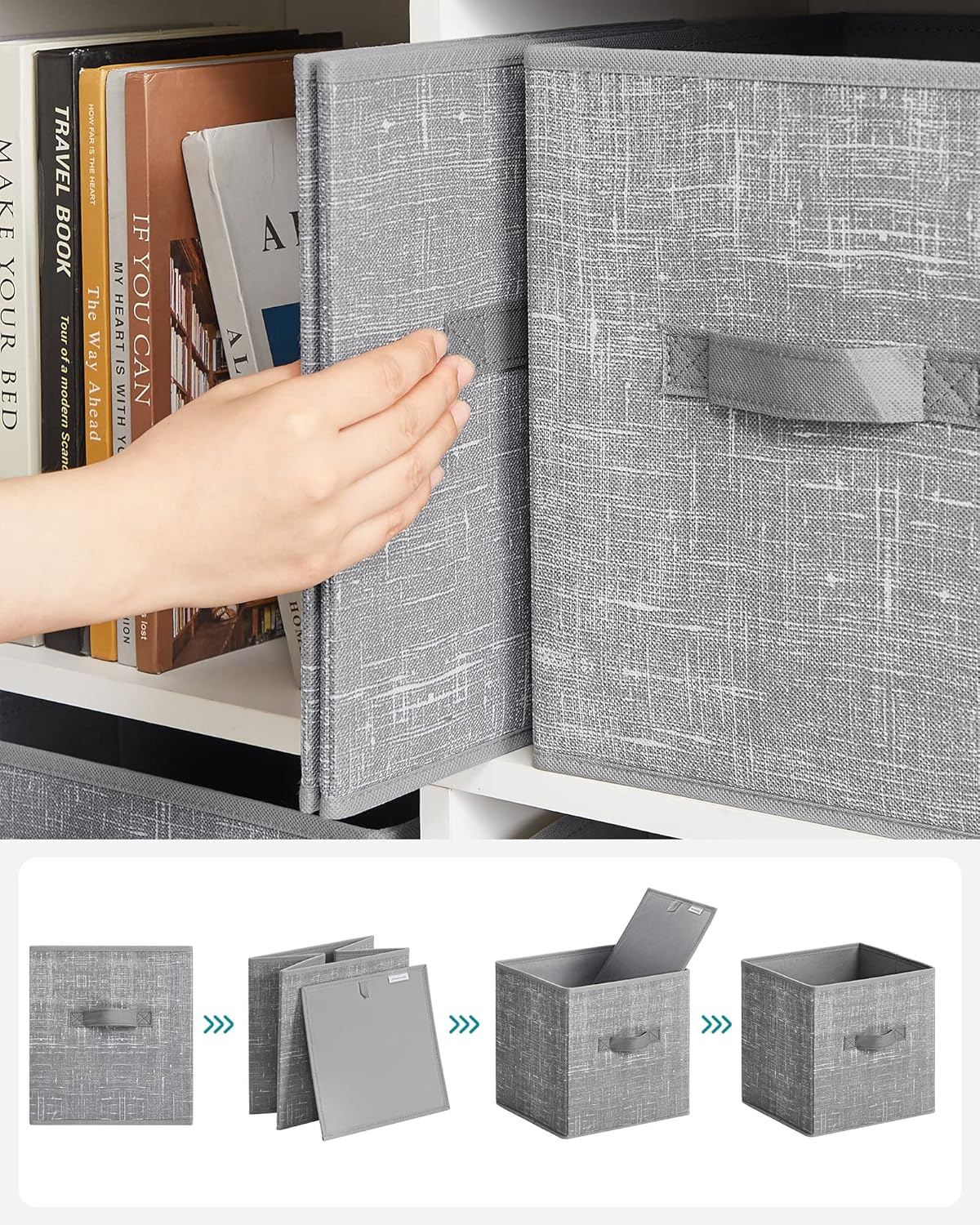 SONGMICS Storage Cubes - 11-Inch Non-Woven Fabric Bins with Double Handles - Set of 6 in Cattail Gray for Closet Organization