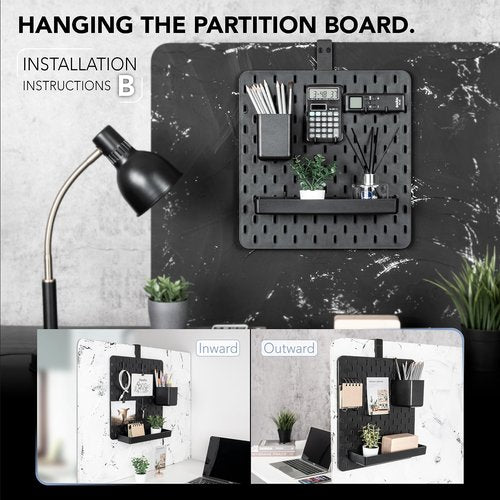 EHO Clamp-On Desk Pegboard, 13.5 x 14 inch Privacy Divider, Desk Partition Panel, No-Drill Desk Mounted Organizer, Combination Peg Board for Office, Gaming, Home, Plants, Black
