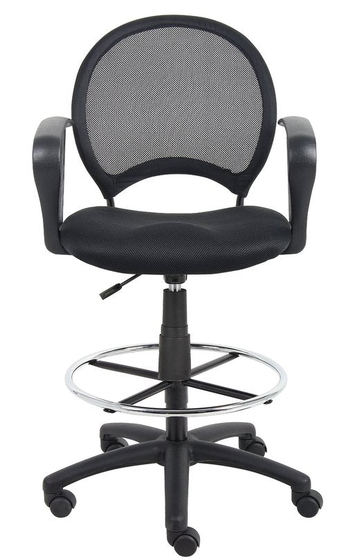 Boss Office Products Mesh Drafting Stool with Loop Arms in Black