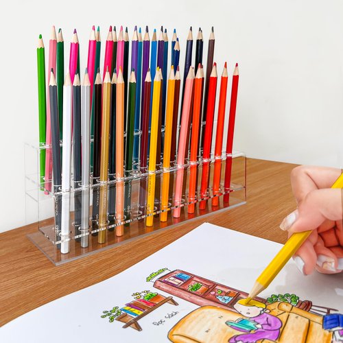 48 Holes Pen Display Stand Pencil Acrylic Holder for Craft Shows, Beaded Eyebrow Art Brush Rack, Makeup Tool Organizer, Home Office Desk & School Supplies Stationery Storage, Cosmetic Brushes Shelf