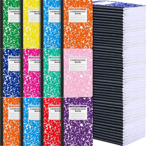 Fainne 50 Pack Composition Notebooks Bulk - 8.3" x 5.5" Colored Marble Cover Journal Books 200 Pages-100 Sheets A5 College Ruled Composition Note Books for Students Home School Office