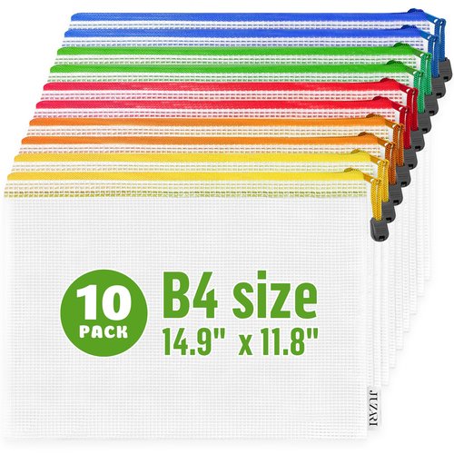 10 Pack Large Mesh Zipper Pouch B4 (12x15in) Mesh Bags With Zipper for Organizing Board Game Puzzle School Teacher Classroom Organization Zip Storage Bags Plastic Zippered Pouches Zippered Pouches