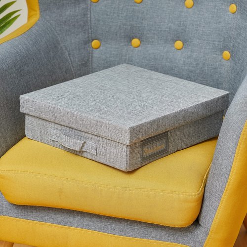 Mocolerno Linen Scrapbook Storage Box Photo Boxes Storage Document Letter File Box with Lid 14'' x 13''x 4'' Gray (3 pack)
