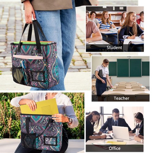 LoDrid Collapsible File Tote Bag with Handles, Portable File Organizer Box with 3 Built-in Boards for Letter Size Files, Document Storage Case for Office, Home, Travel, Totem, Bag Only, LD06002