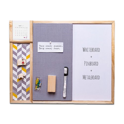 IVEI Bulletin Board - Pin and White Board Combo - Dry Erase - Combination - Metal Board - Calendar | All Purpose to-do Boards for Office, School, Home |15in X 19in|(with Metal Board Big (Grey))