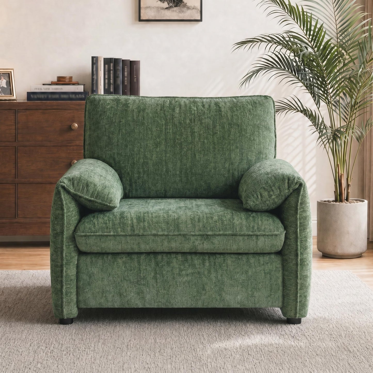 Sivoey Oversized Accent Chair, 41 inch Modern Armchair for Living Room, Wide Reading Chair w/Deep Seat Springs Cushion, Padded Arms, Chenille Single Sofa Chair for Bedroom, Apartment, Green