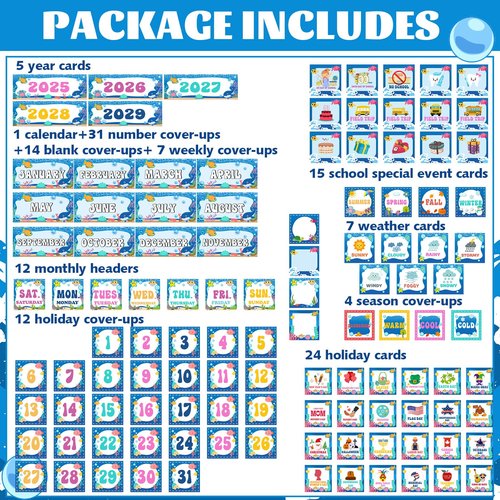 AmazingSpark Classroom Calendar Pocket Chart Set Ocean Calendar Bulletin Board Set with Pocket Seasons Festival Weather Chart for Classroom Decoration Back to School Supplies