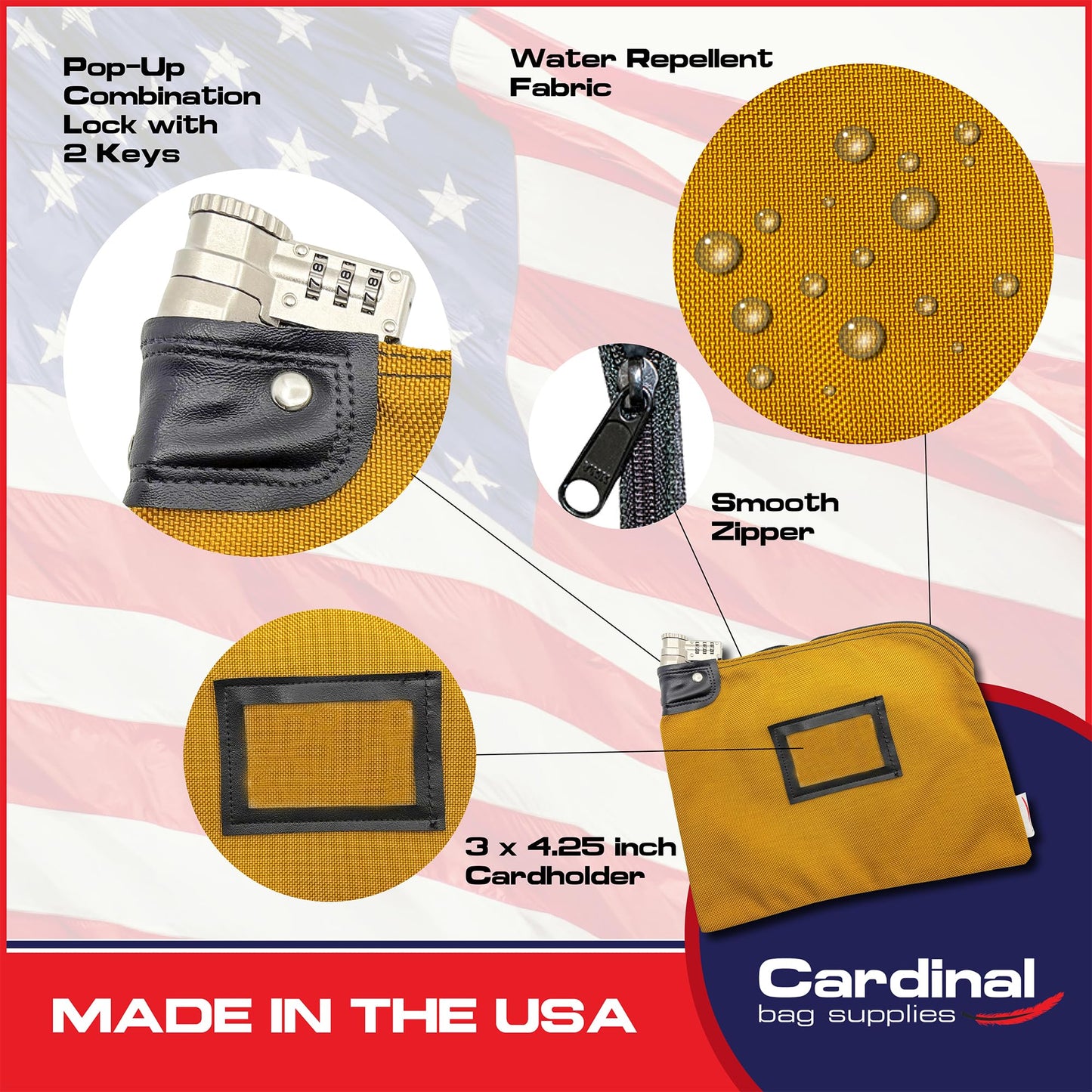 Cardinal bag supplies Bank Bag, 9 x 12 Inch, Combination Keyed Alike Gold