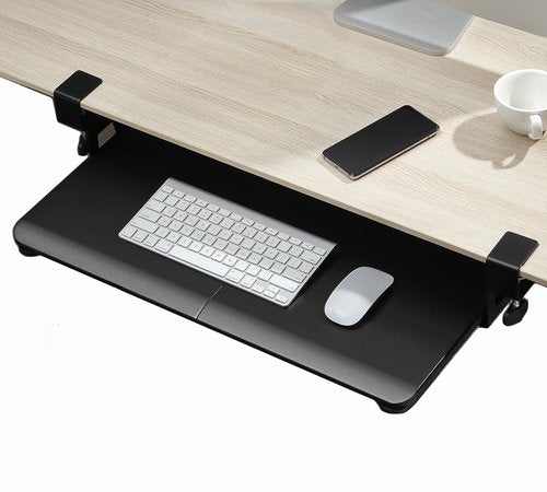 DQCGLY Keyboard Tray Under Desk, Slide Out Computer Keyboard & Mouse Tray with C Clamp-on Mount Easy to Install,30" W（Including Clamps） X 12" D Large Size,Black