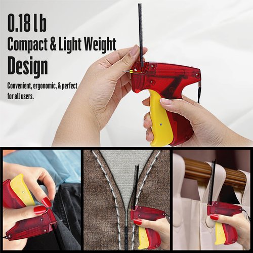 NAMAPRODX Mini Sticky Gun for Clothes Temp Fixes, Tagging Gun for Clothing, Buttoneer, Mending Pro,Hemming Tool, Clothing Stapler Gun, DIY, Versatiles - 4500 Micro Fasteners & 1 Needle - Red with Case