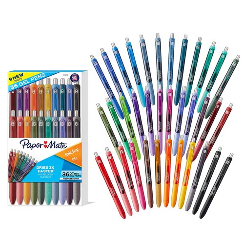 Paper Mate Flair Felt Tip Pens, Medium Point, Limited Edition Candy Pop Pack, 24 count (1979425) & Gel Pens | InkJoy Pens, Medium Point, Assorted, 14 Count