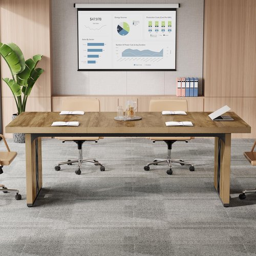 Tribesigns 6 ft Long Conference Table, 70.87" W x 31.5" D Office Conference Room Table with Strong Metal Legs, Rectangle Meeting Seminar Desk for Business Boardroom, Brown & Black