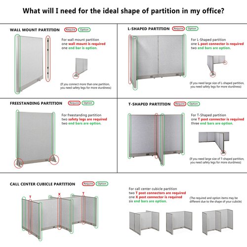 GOF Partition Part : End Bar 4ft / 48" H, end Cover Full Fabric/Partial Glass Panels, end bar Workplace Room Divider