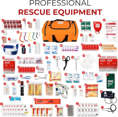 EMT Trauma Bag by [Brand Name] - Fully Stocked First Aid Kit with Tourniquet, CPR Mask & Shears | Orange