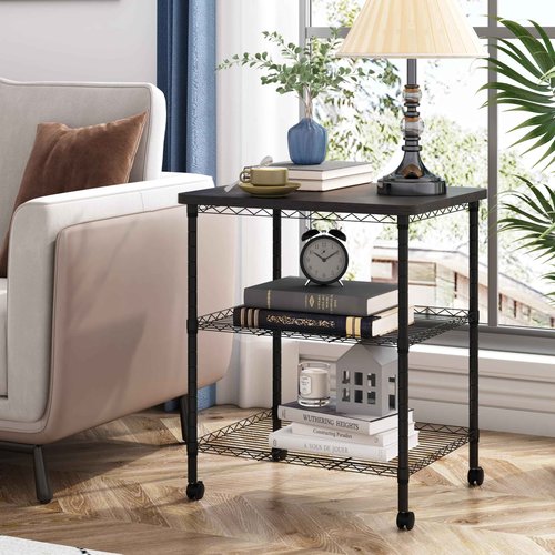 Howzone Printer Stand with Locking Wheels, Adjustable Heights 3 Tier Under Desk Table, Rolling Printer Cart Storage Paper Files Holder for Desk, Office, Home, Black