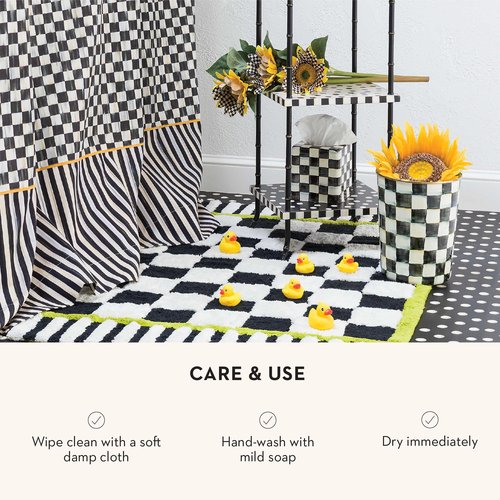 MACKENZIE-CHILDS Waste Bin, Decorative Bedroom Trash Can or Bathroom Trash Can, Black-and-White Courtly Check