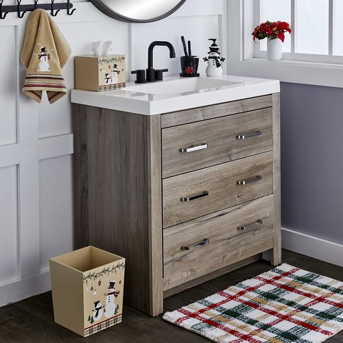 SKL Home Christmas/Winter/Gift Rustic Plaid Snowman Waste Basket, Multicolored