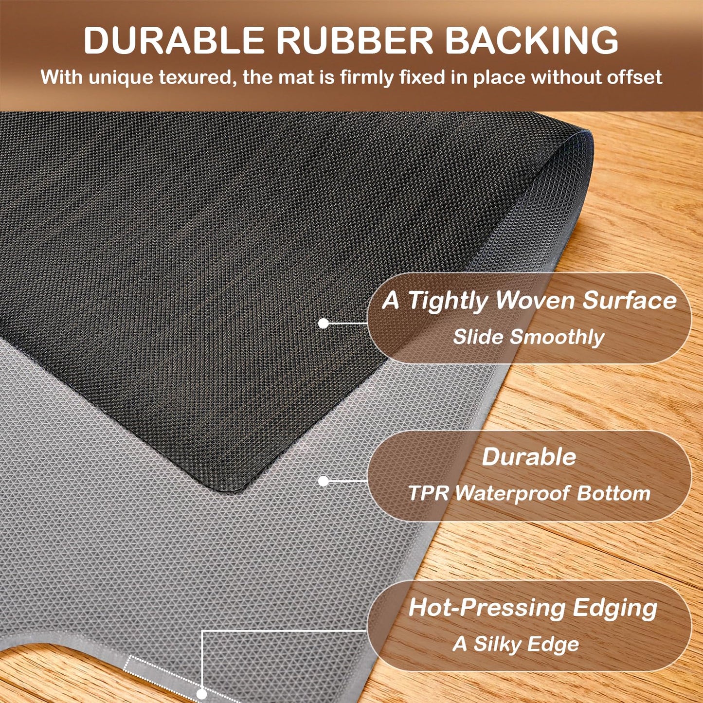 Office Chair Mat for Hardwood Floor, 36" x 48" Non-Slip Office Chair Mat for Rolling Chair, Heavy Duty Textilene Floor Protector for Hardwood Tile, Desk Computer Chair Mat for Home Office, Black