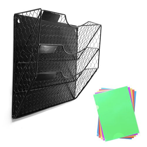 LOLLO WAVE Magnetic File Organizer - 3 Tier Wall Document Storage - For Filling Cabinets, Refrigerators and Work Stations-Complete with 5 Pack of Folders