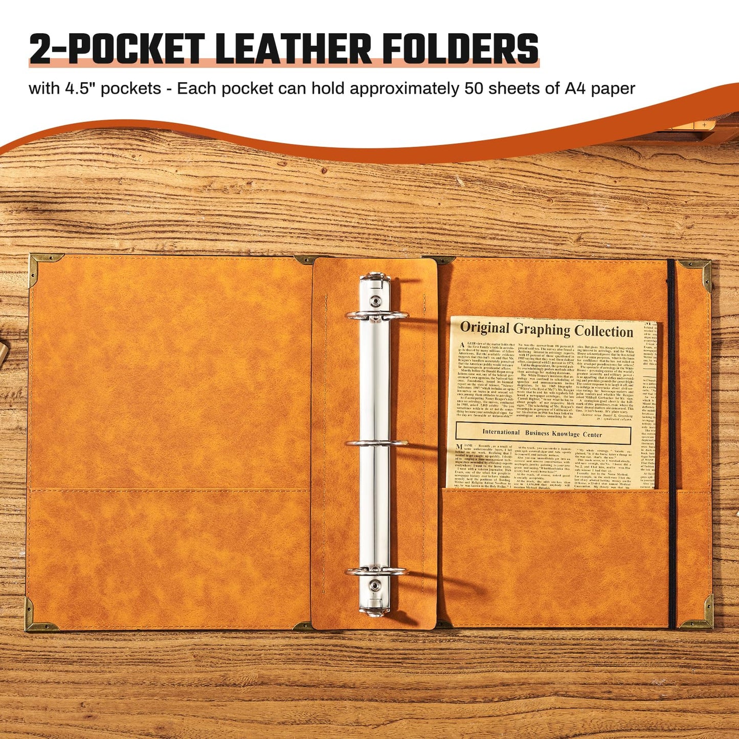 Ovesmusl PU Leather 3 Ring Binder Fits 8.5"x11" Letter Size Paper, 2 Inch Round Ring Binder Holds 500 Sheets, Notepad Paper Cover Loose Leaf Organizer, Brown Sun