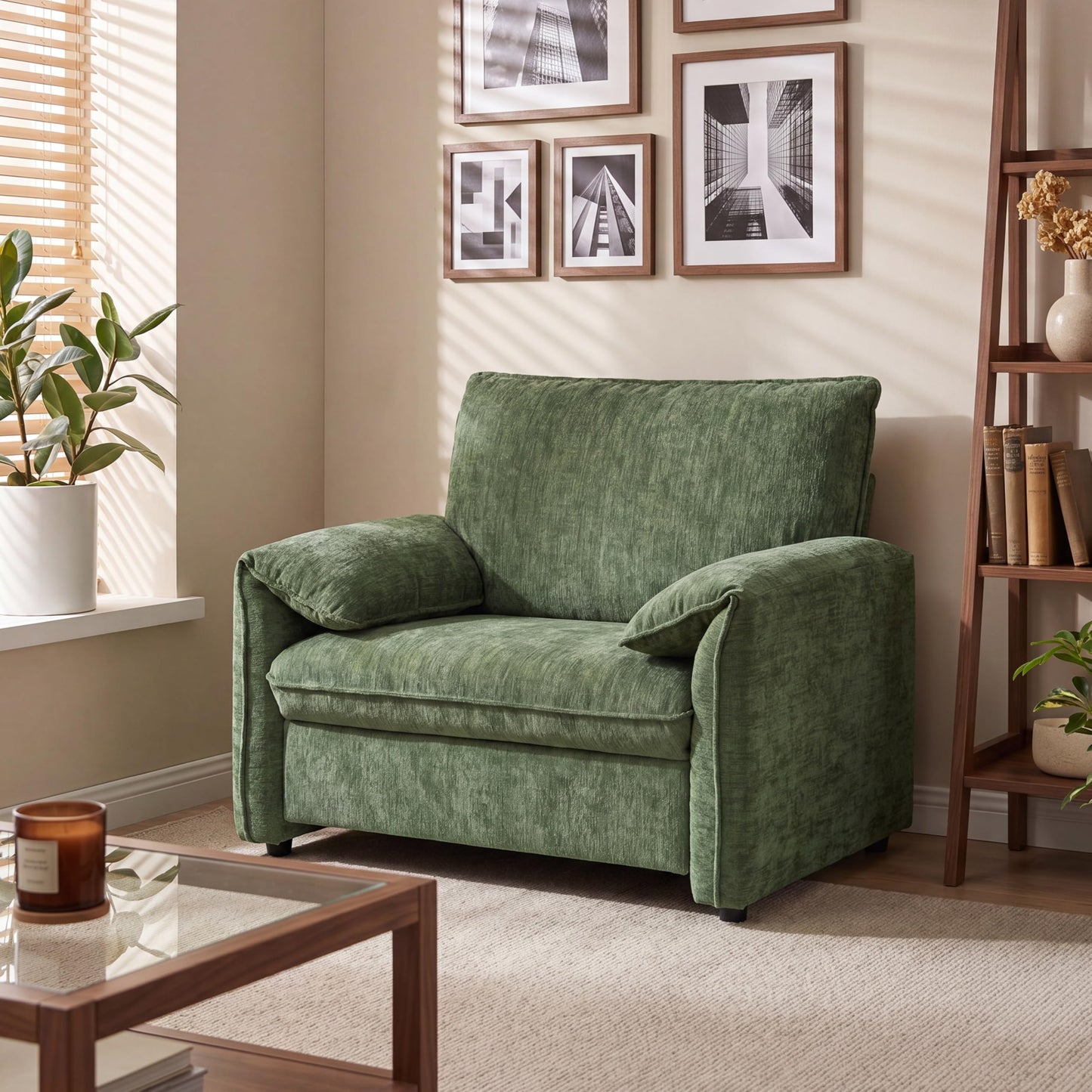 Sivoey Oversized Accent Chair, 41 inch Modern Armchair for Living Room, Wide Reading Chair w/Deep Seat Springs Cushion, Padded Arms, Chenille Single Sofa Chair for Bedroom, Apartment, Green