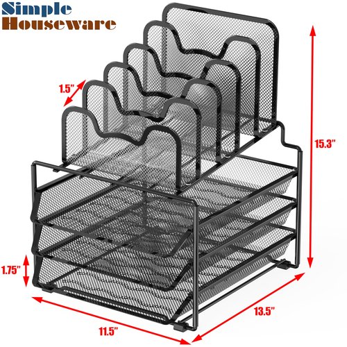 Simple Houseware Desk Organizer with 3 Sliding Tray and 5 Stacking Sections, Black