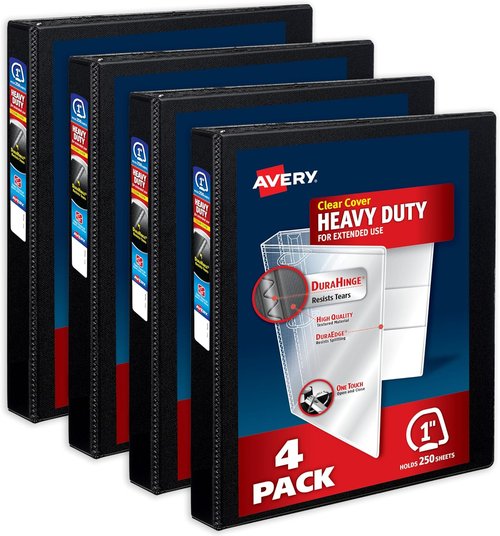 Avery Heavy-Duty View Binders - 1 Inch One Touch Slant Rings, Customizable Clear Cover, Black | 4-Pack