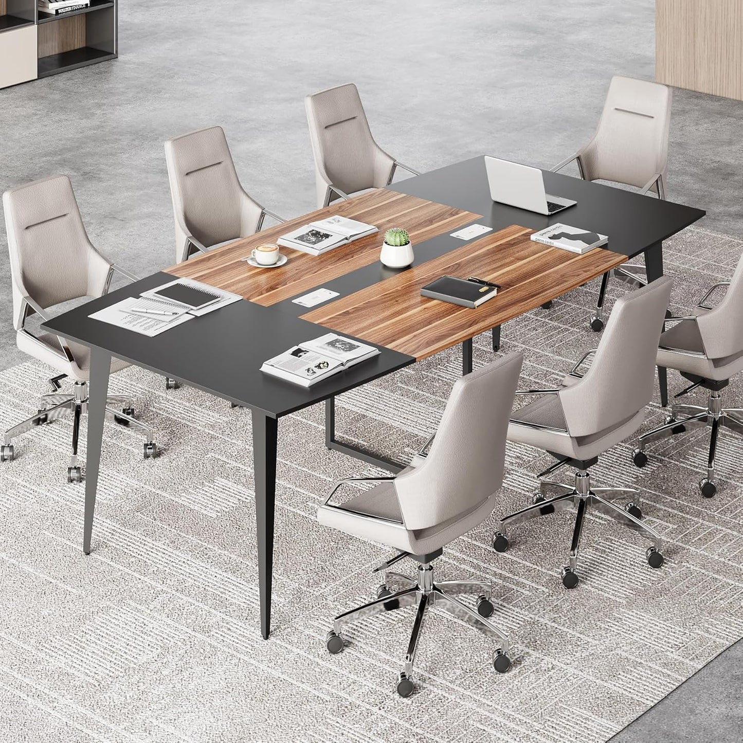 LITTLE TREE 6 FT Conference Room Table, 70.86L x 35.43W x 29.52H Inches Boat Shaped Meeting Seminar Boardroom Table